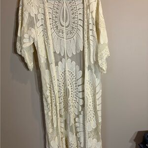 Crochet Lace Kimono Duster in Cream